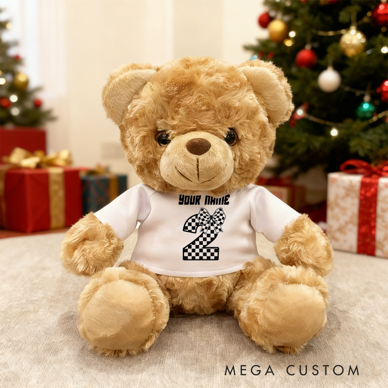 Personalized Racing Brown Bear Plush Toy Custom Birthday Age Gift