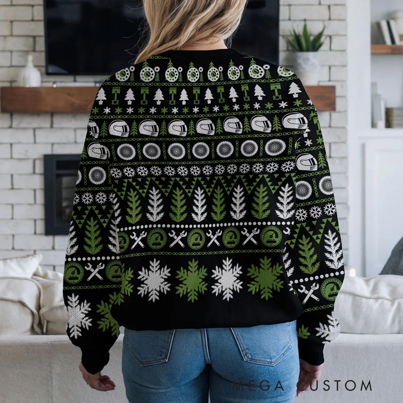Personalized Motorcycle Racing Ugly Christmas Sweater Unique Bikers and Racing Enthusiasts Holiday Gift 