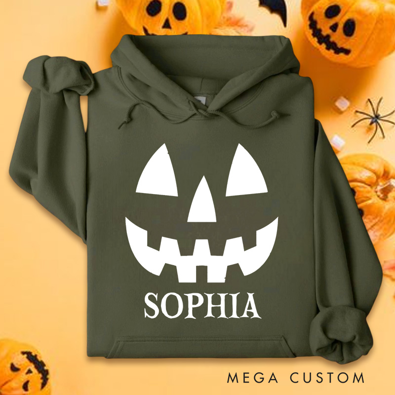Personalized Classic Pumpkin Face Distressed Halloween Fun Casual Style Hoodies