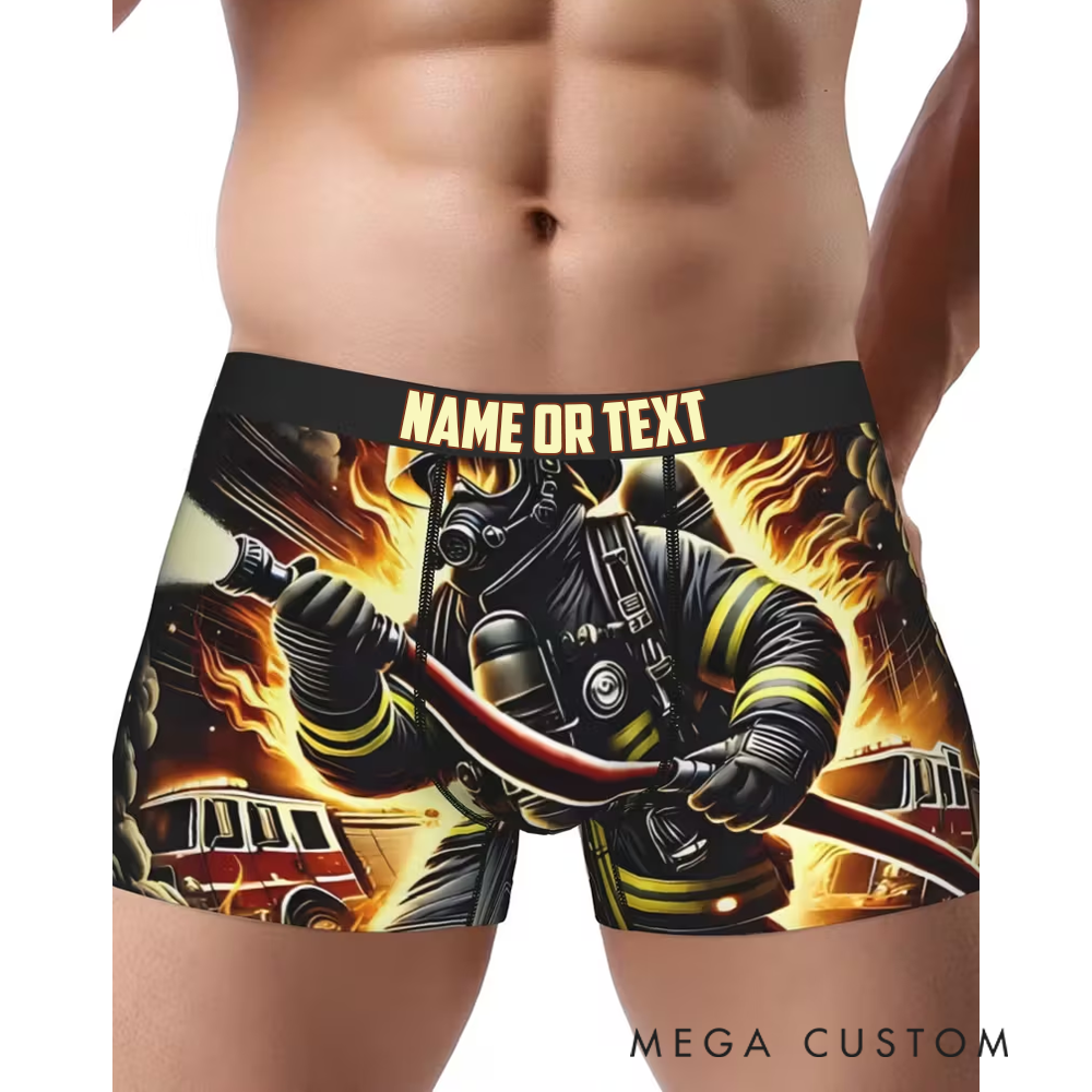 Personalized Firefighter Men's Boxer Briefs Custom Name and Heroic Design Firefighter Gift