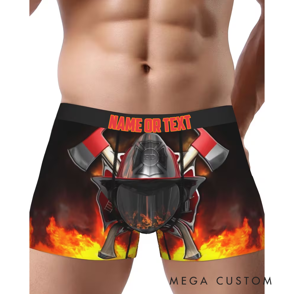 Personalized Firefighter Men's Boxer Briefs Custom Name and Flame Design Firefighter Gift