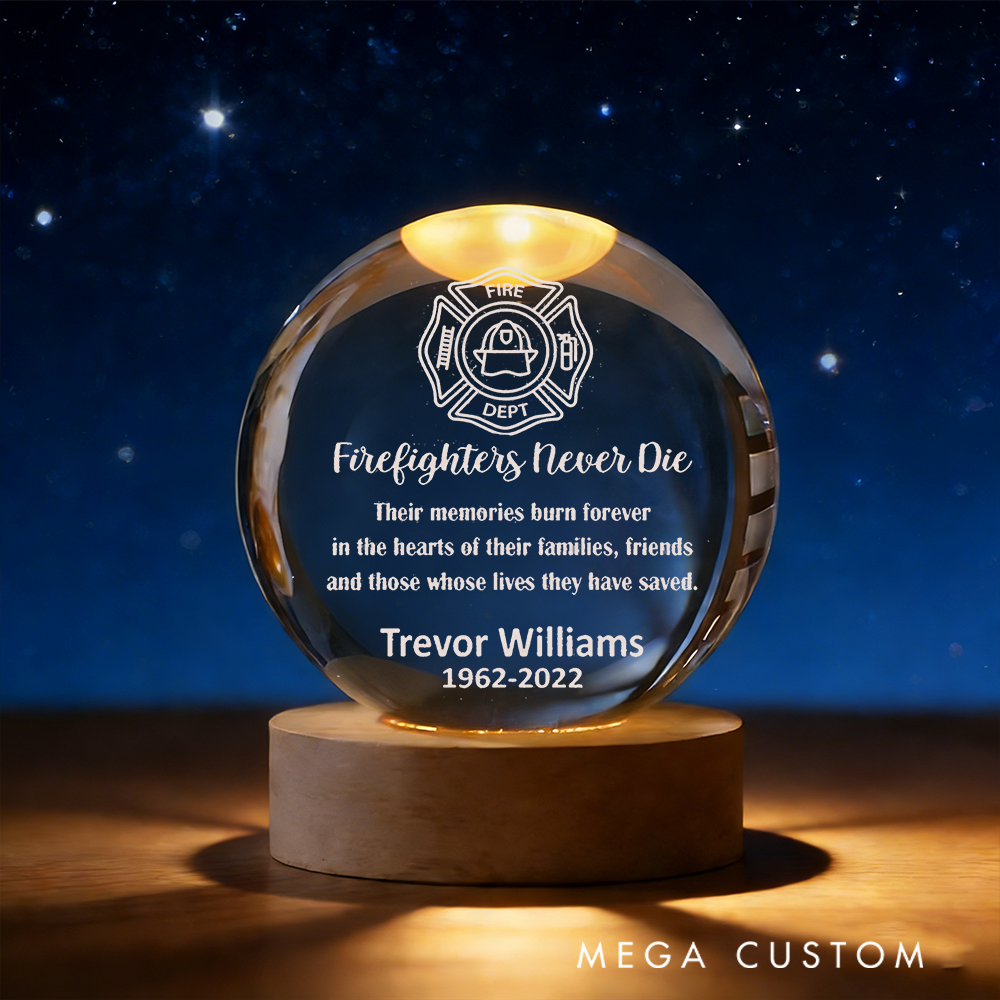 Personalized Firefighter Memorial Crystal Globe Lamp Thoughtful Gift of Remembrance