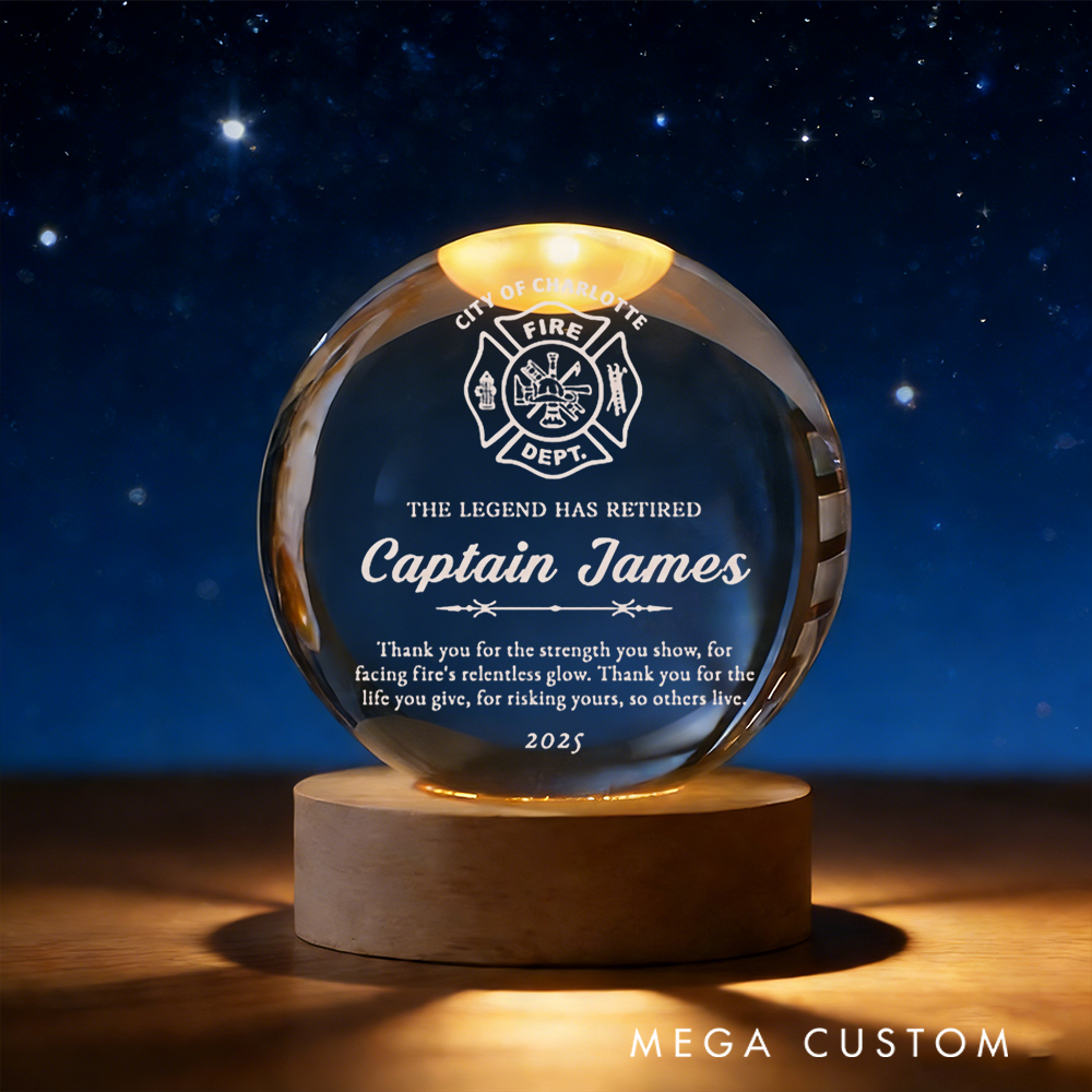Personalized Firefighter Retirement Crystal Globe Lamp Unique Gift for Retired Heroes