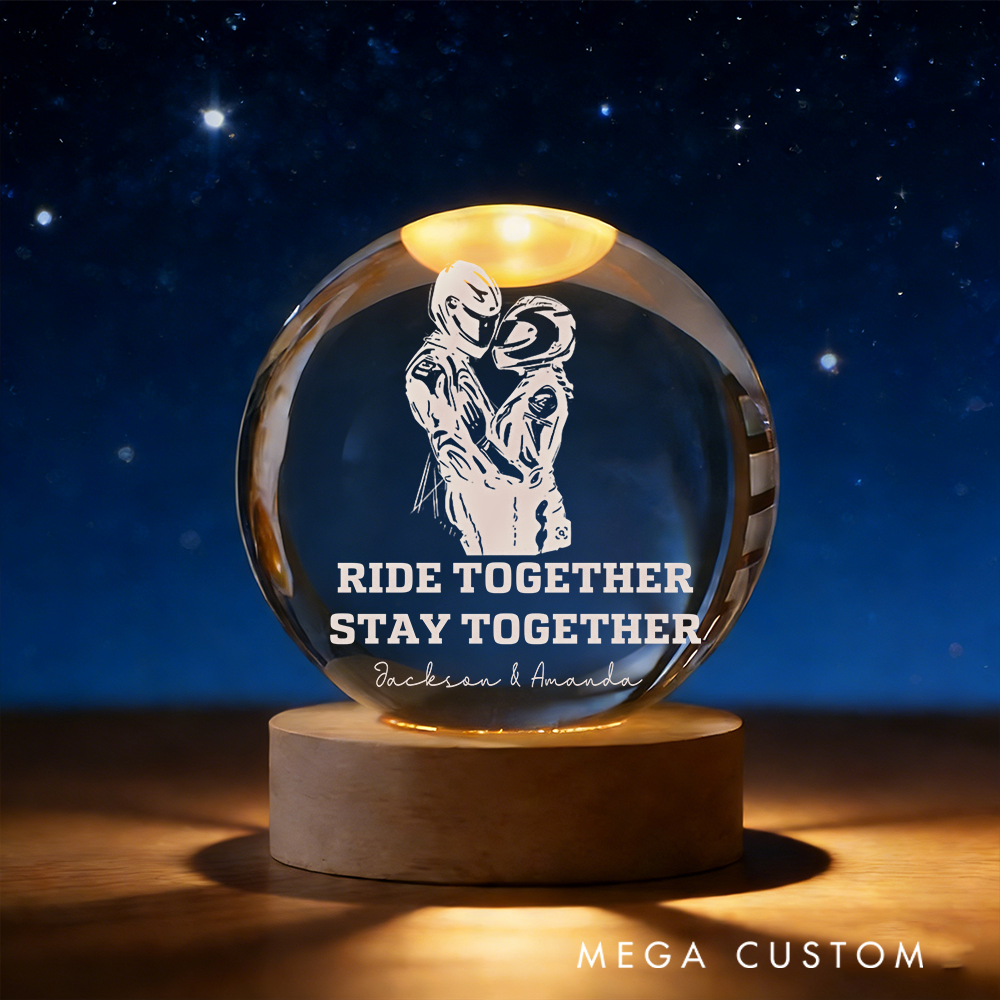 Personalized Racer Couple Crystal Globe Lamp Ride Together Stay Together Gift