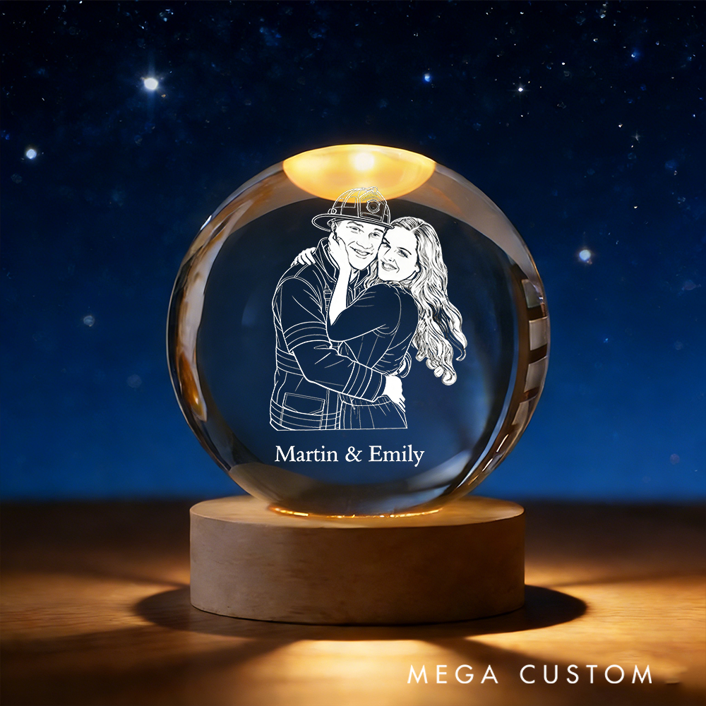 Personalized Firefighter Couple Crystal Globe Lamp Romantic Gift for Heroes