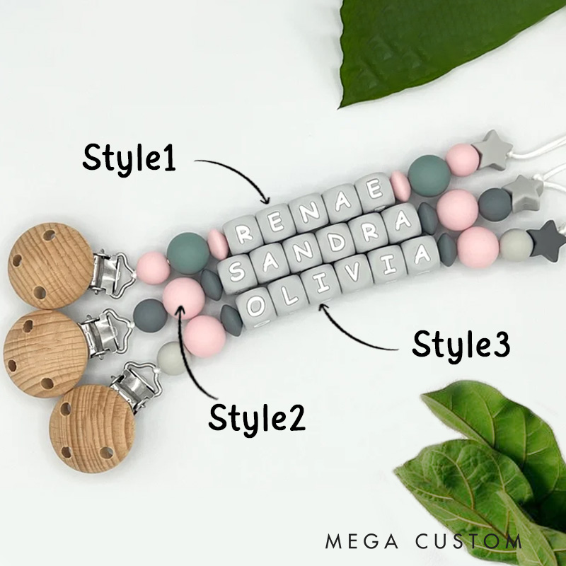 Personalized Baby Name Bead Soother Holders Pacifiers and Clips Baby Gifts