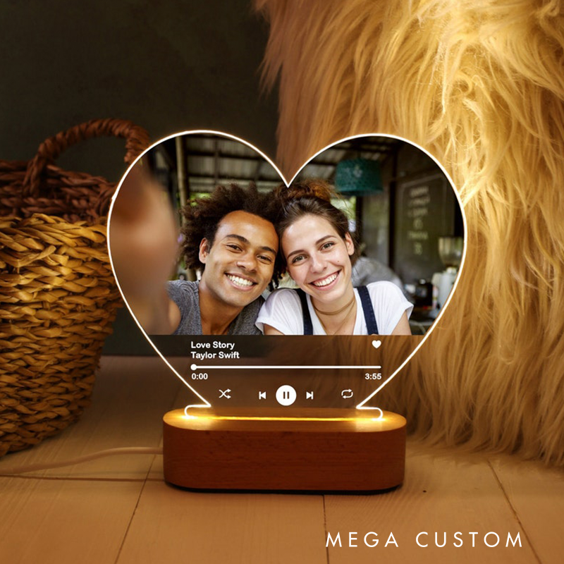 Personalized Music Photo Light Illuminated Heart Music Plaque Custom Night Light with Song