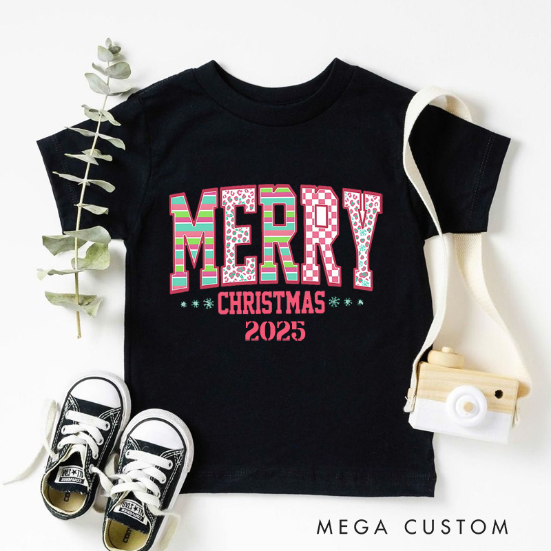 Personalized Merry Christmas with Festive Lettering Christmas Kids T-Shirt