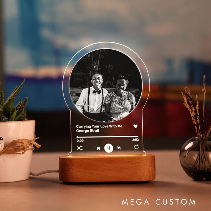 Personalized Music Night Light Custom Photo Song Plaque Custom Song Gift Custom Photo & Song Gift