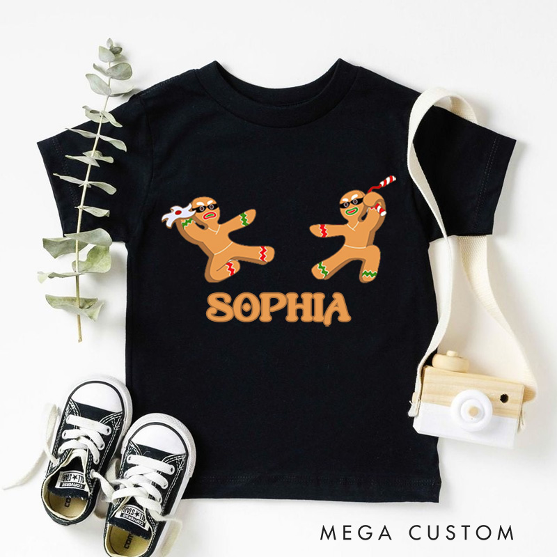 Personalized Gingerbread Ninjas in Action Christmas Kids T-Shirt