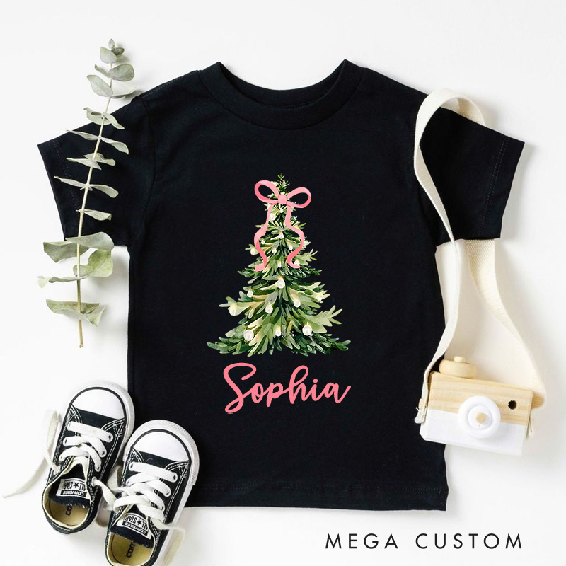 Personalized Christmas Tree with Delicate Name Detail Christmas Kids T-Shirt