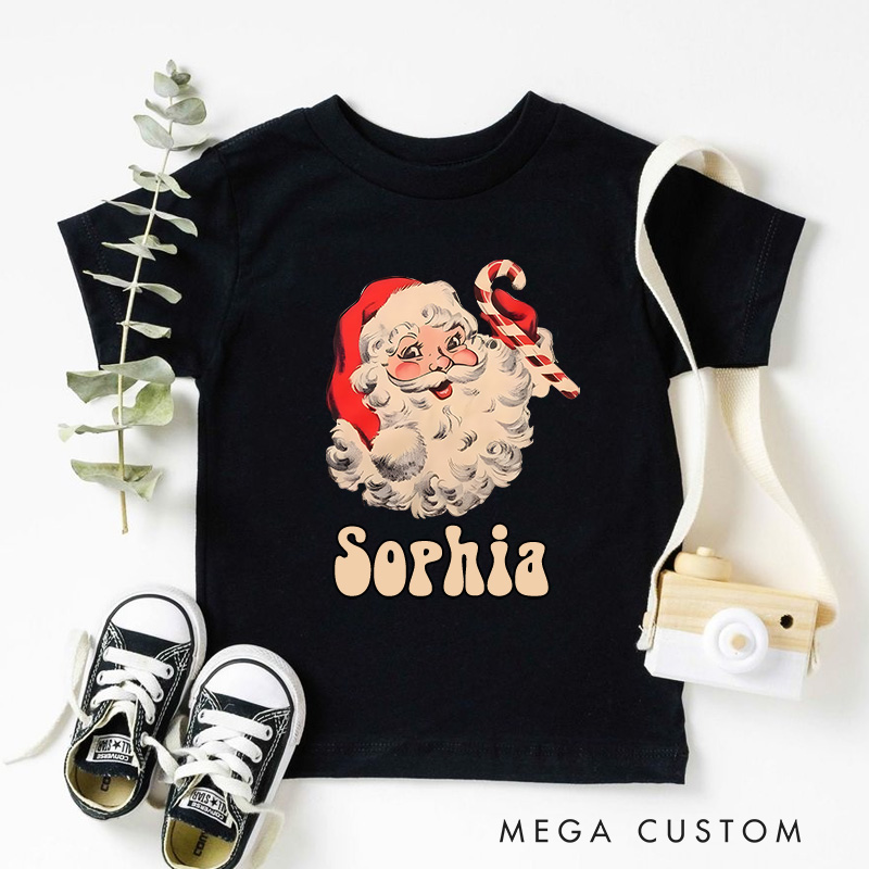 Personalized Vintage Santa with Cheerful Expression Christmas Kids T-Shirt