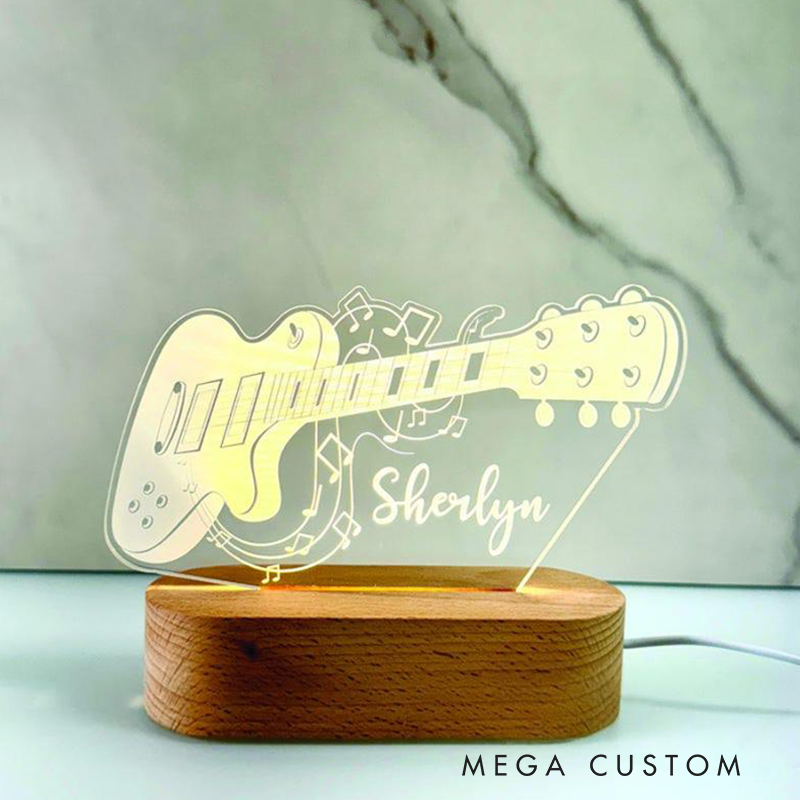 Personalized Guitar Night Light Custom LED Lamp for Music Lovers Perfect Gift for Guitarists Unique Room Decor Nightlight for Musicians