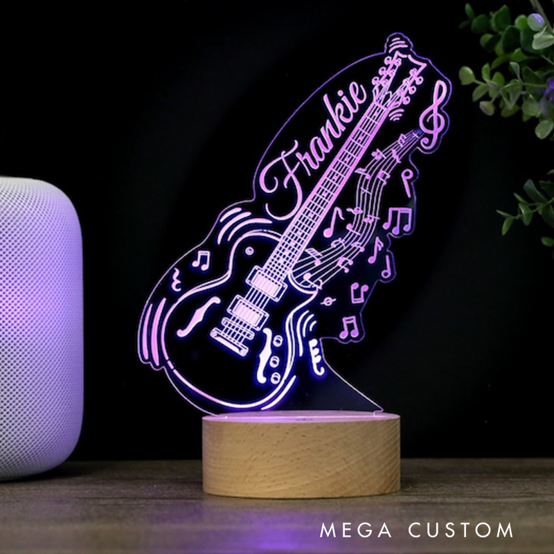 Personalized Guitar LED Night Light Music Decor Lamp Gift Musicians Name Sign
