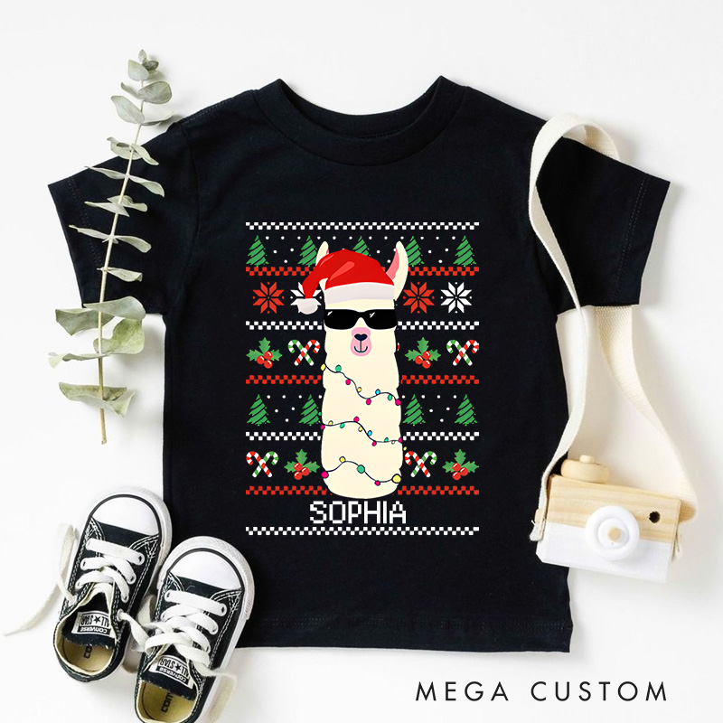Personalized Snowman with Santa Hat and Scarf Christmas Kids T-Shirt