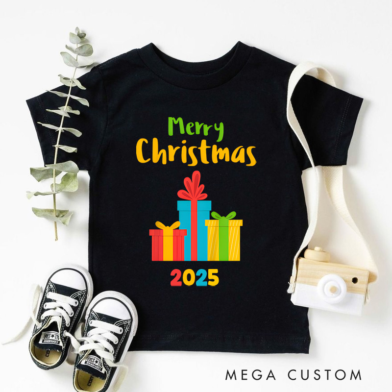 Personalized Merry Christmas with Colorful Gift Boxes Christmas Kids T-Shirt