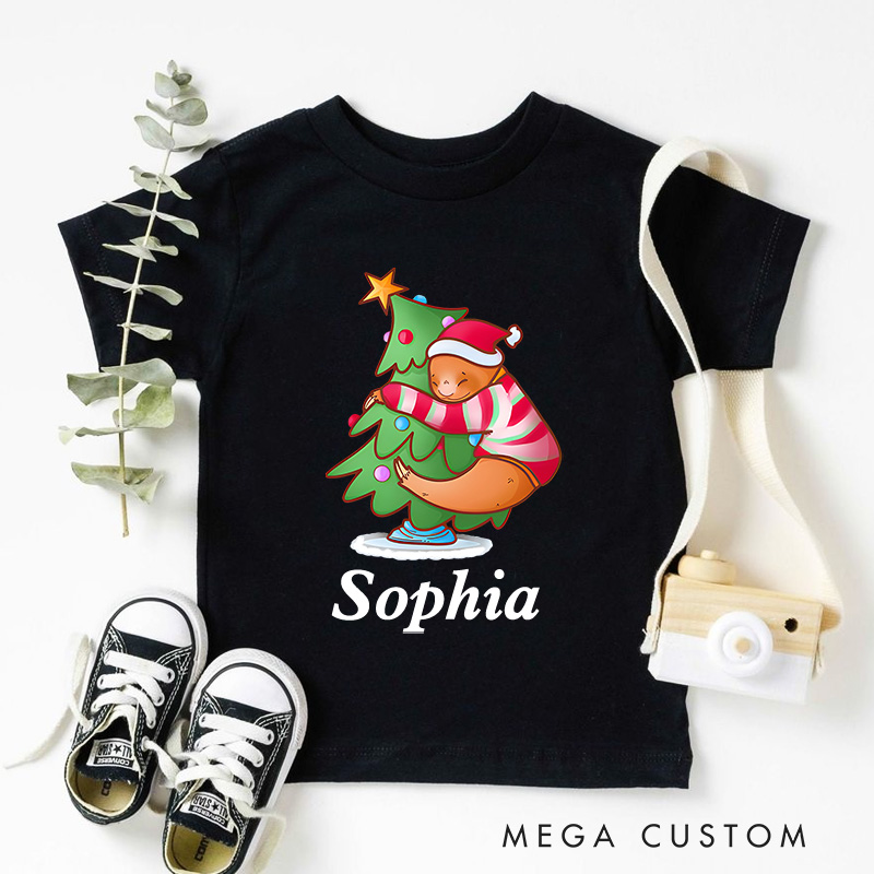 Personalized Christmas Tree with Star and Ornaments Christmas Kids T-Shirt