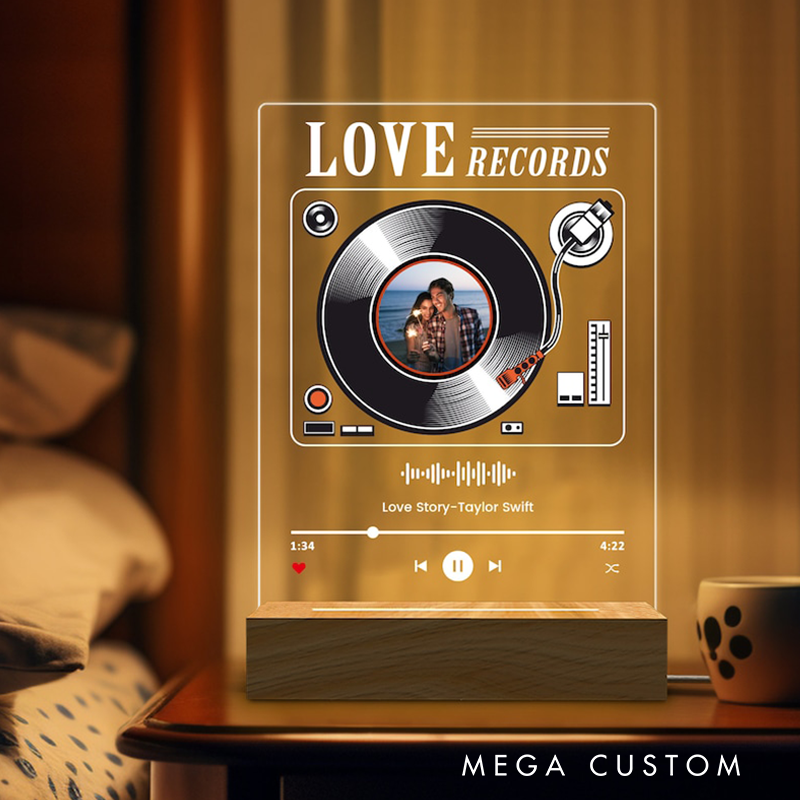 Personalized Photo Music Night Light Custom Vinyl Record Plaque Album Cover Song Plaque Bedroom Decor Night Lamp