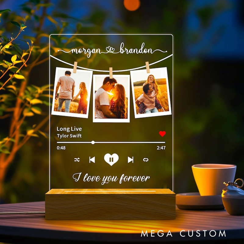 Personalized Music Photo Name Night Light Custom Photo Night Light Music Plaque Personalized Song Acrylic Plaque Bedroom Decor