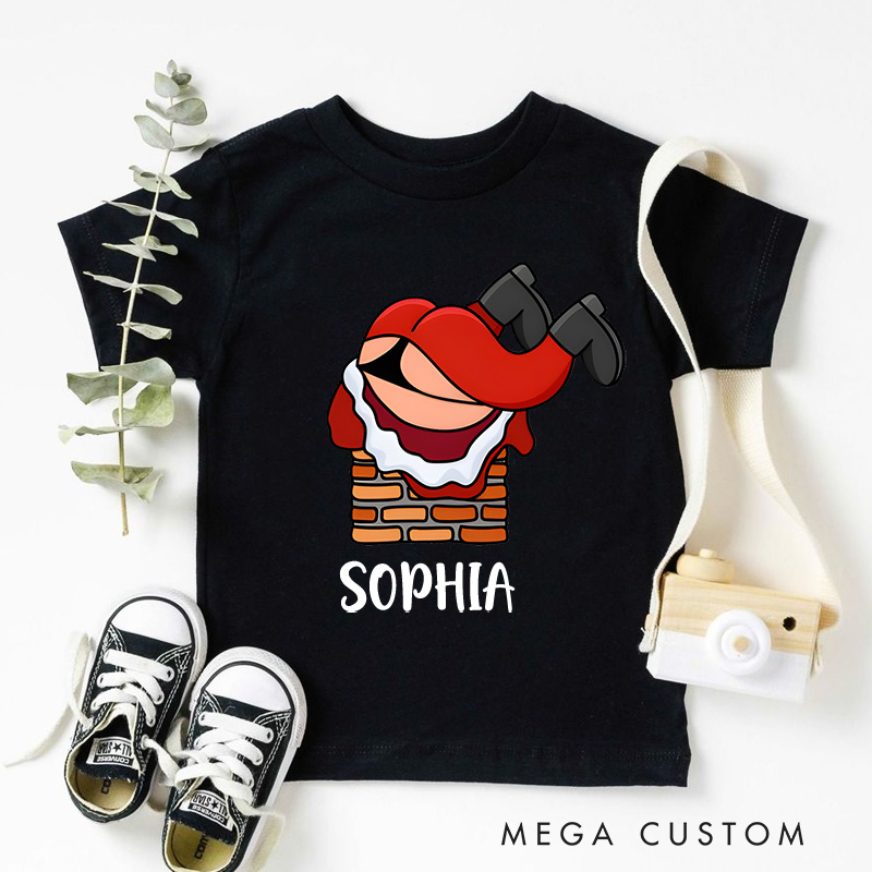 Personalized Santa Stuck in Chimney with Striped Pants Christmas Kids T-Shirt
