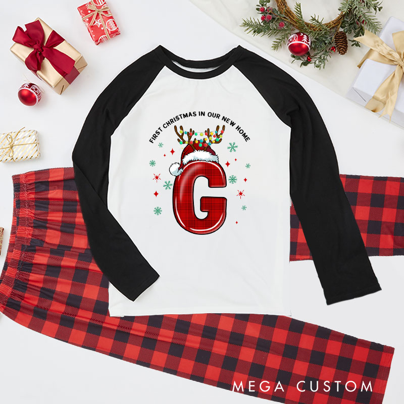 Personalized Christmas Pajamas First Christmas in Our New Home Design Custom Initial Family Christmas Pajamas Family Xmas Gift Idea