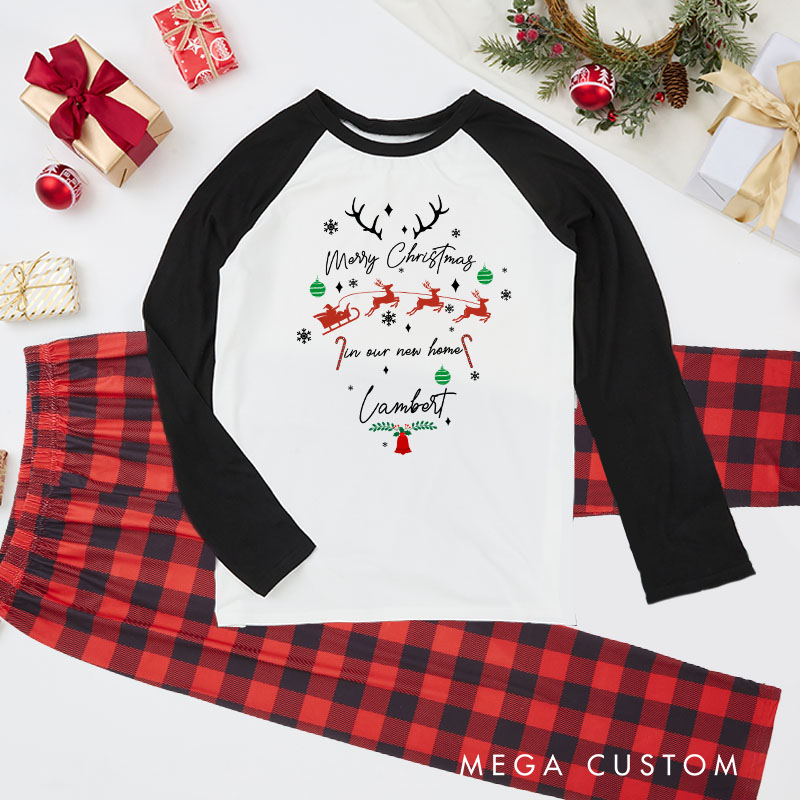 Personalized Adult Christmas Pajamas Merry Christmas in Our New Home Design Custom Family Member Pajamas Family Xmas Gift Idea