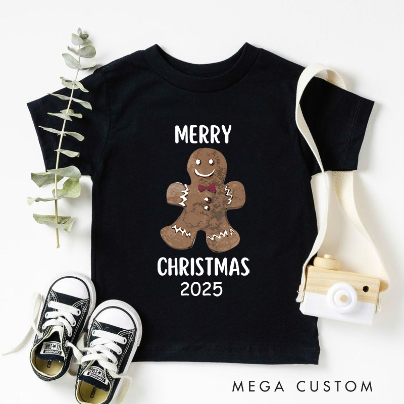 Personalized Gingerbread Man with Merry Christmas Text Christmas Kids T-Shirt