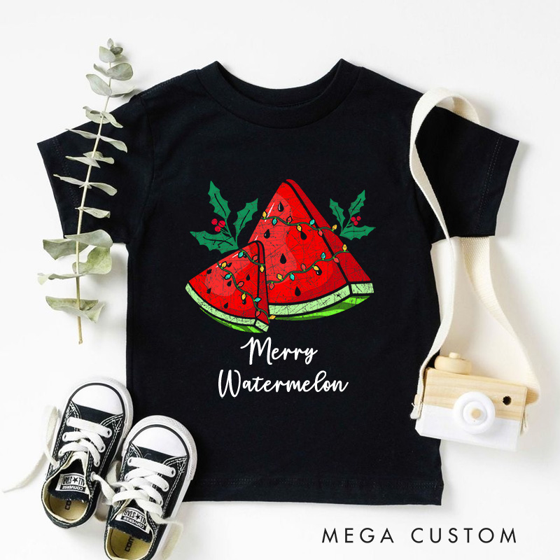 Personalized Watermelon Slice with Festive Holiday Twist Christmas Kids T-Shirt