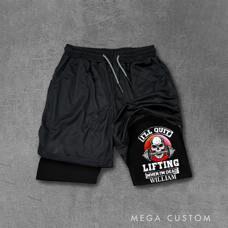 Personalized Performance Training Shorts with Quit Lifting When Im Dead Skull Design Built in Compression Layer for Fitness Enthusiasts Bodybuilders and Gym Lovers
