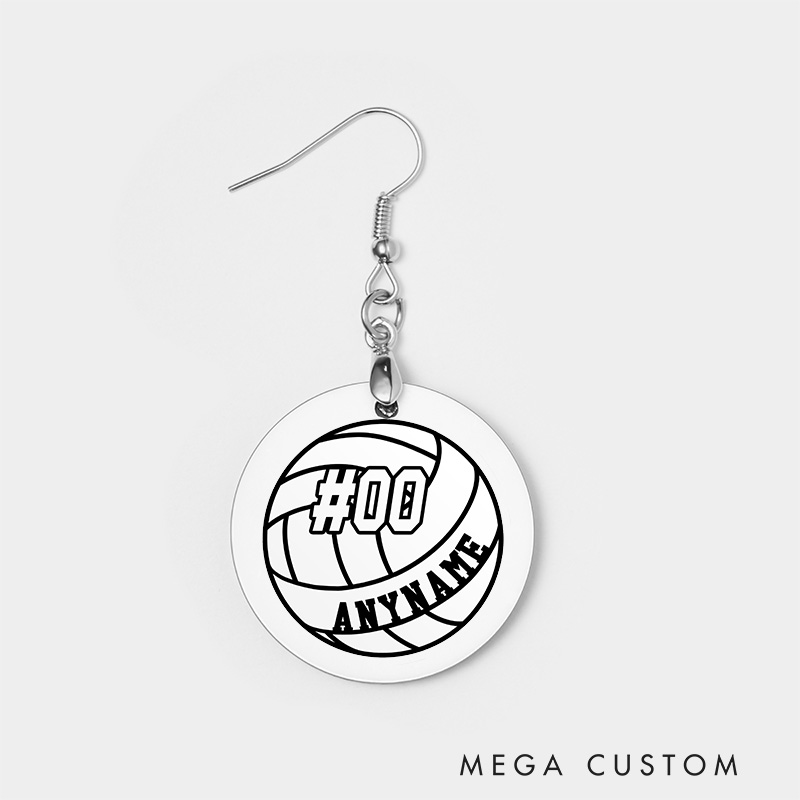 Personalized Volleyball Wooden Earrings Custom Name and Number for Sports Lovers