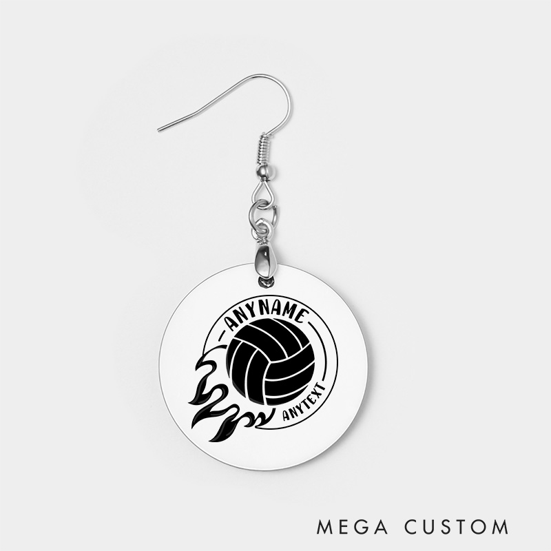 Personalized Volleyball Wooden Earrings with Name and Text with Dynamic Ball Design