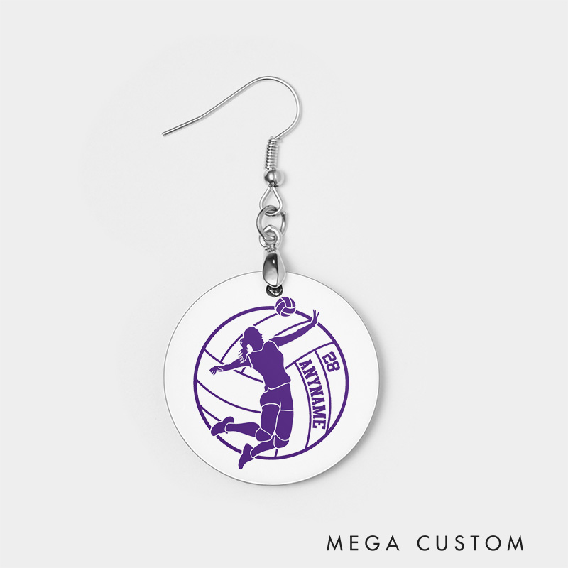 Personalized Volleyball Team Spirit Wooden Earrings with Custom Name and Number for Athletes and Fans