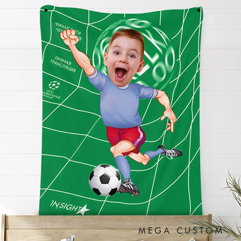 Personalized Soccer-Themed Blanket with Custom Photo Design for Kids and Fans