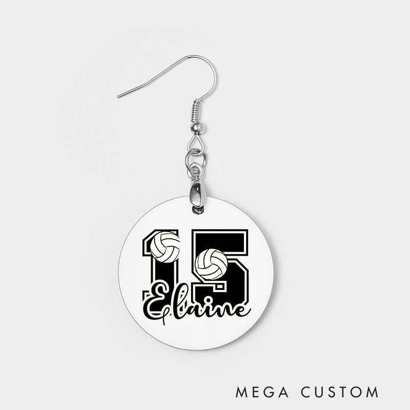 Personalized Volleyball Number Design Wooden Earrings with Custom Player Name and Number for Unique Gift