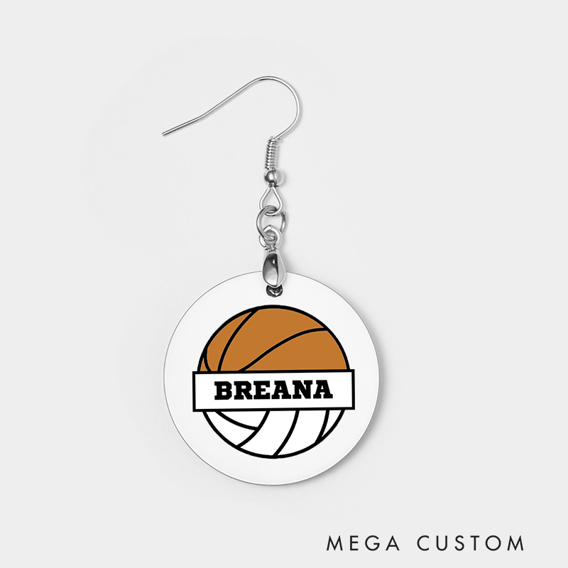 Personalized Volleyball and Basketball Design Wooden Earrings with Custom Team Name