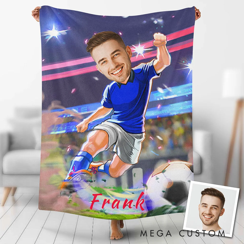 Personalized Soccer Player Blanket with Custom Photo and Name Design