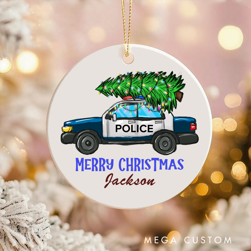 Personalized Police Officer Christmas Ornament Merry Christmas with Police Car Decor