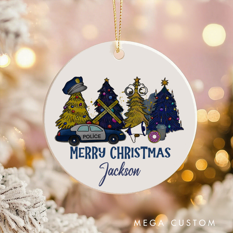 Personalized Police Officer Christmas Ornament Merry Christmas with Festive Trees