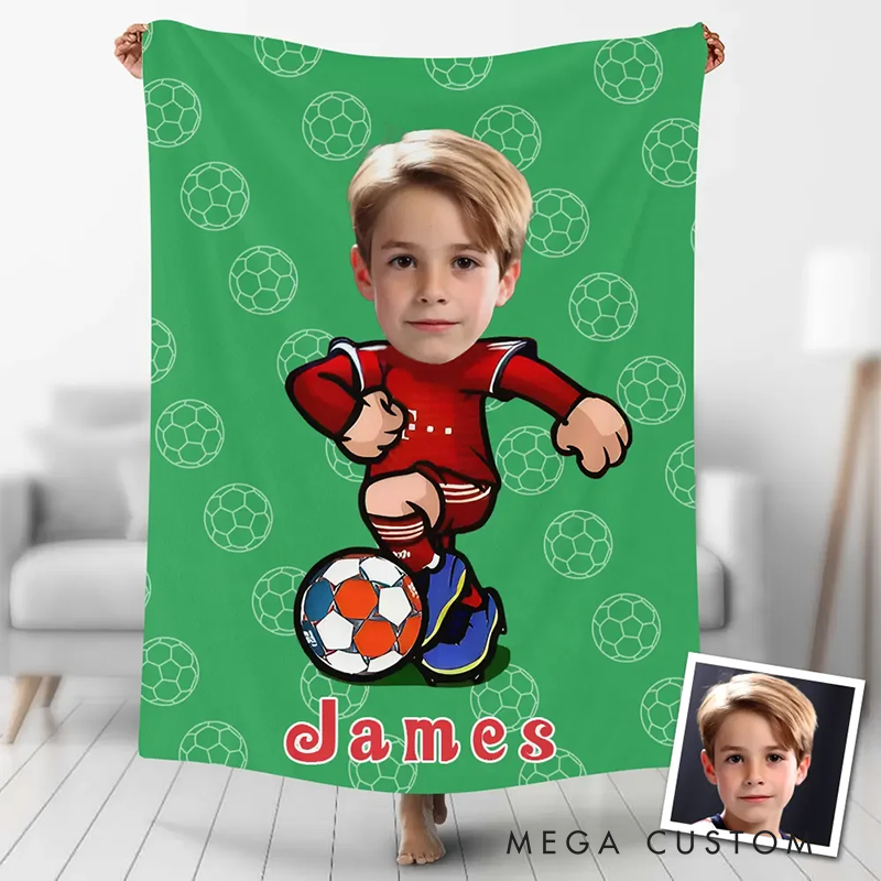 Personalized Soccer Blanket with Custom Photo and Name for Kids