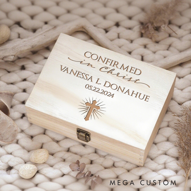 Personalized Confirmed in Christ Wooden Keepsake Box with Name and Date Religious Gift Confirmation Gift for Kids