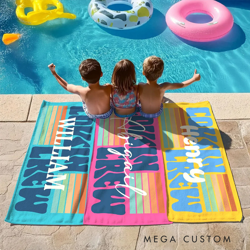 Personalized Cousin Crew Beach Towel with Name Vacation Gift for Traveling Lovers Multicolor Stripe Design Beach Towel for Kids