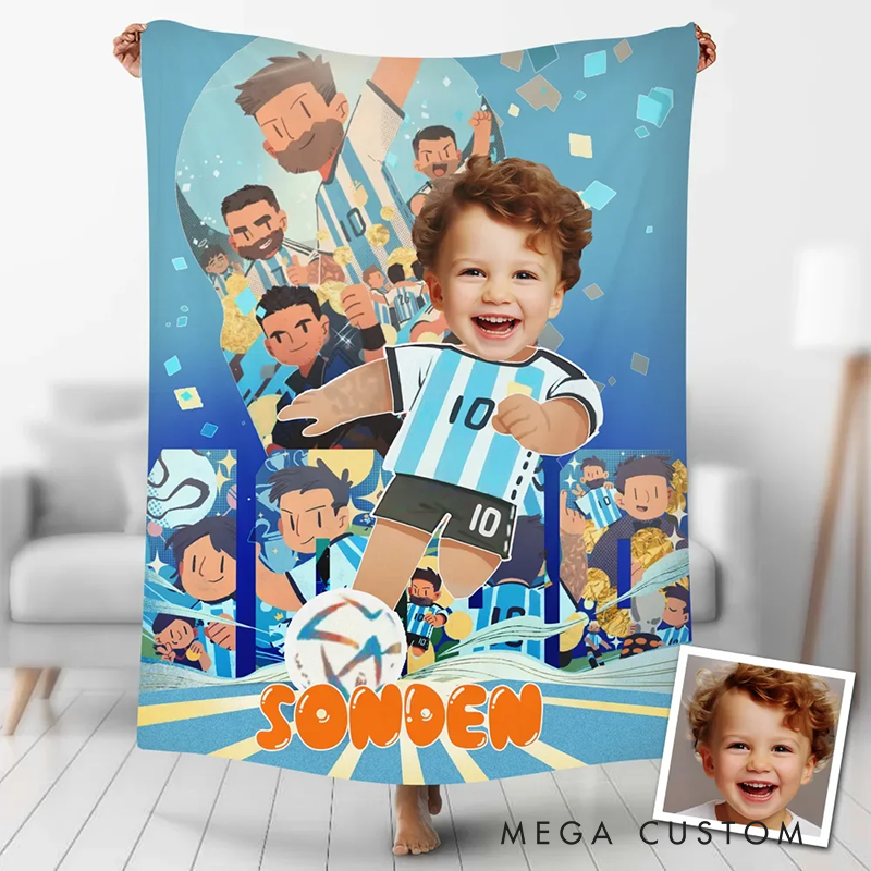 Personalized Soccer Champion Blanket with Custom Photo and Name Design for Kids