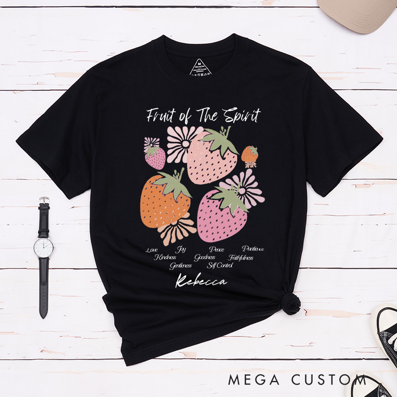 Personalized the Fruit of the Spirit Cotton T-Shirt with Name Christian Strawberry Unisex Classic T-Shirt Bible Verse Shirt Religious Faith Based Gift