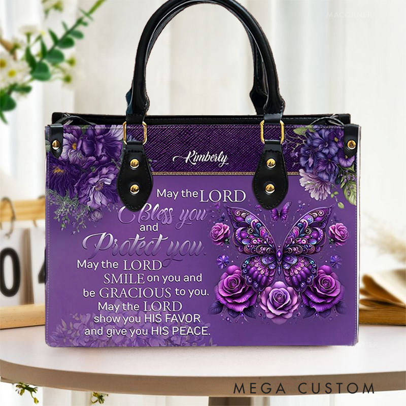 Personalized May the Lord Bless You and Protect You Leather Handbag with Name Religious Gift Christian Gift for Her