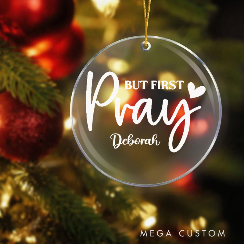Personalized But First Pray Heart Ceramic Ornament with Name Church Christening Religious Gift Christian Bible Verse Gifts 