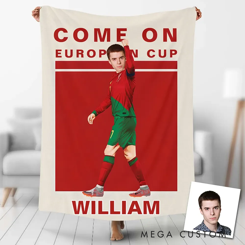 Personalized European Cup Soccer Blanket with Custom Photo and Name Design