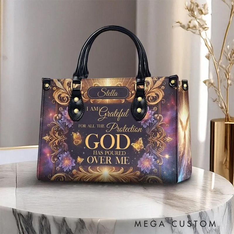 Personalized God Protection Leather Handbag with Name Religious Gift for Women Christian Gift for Her