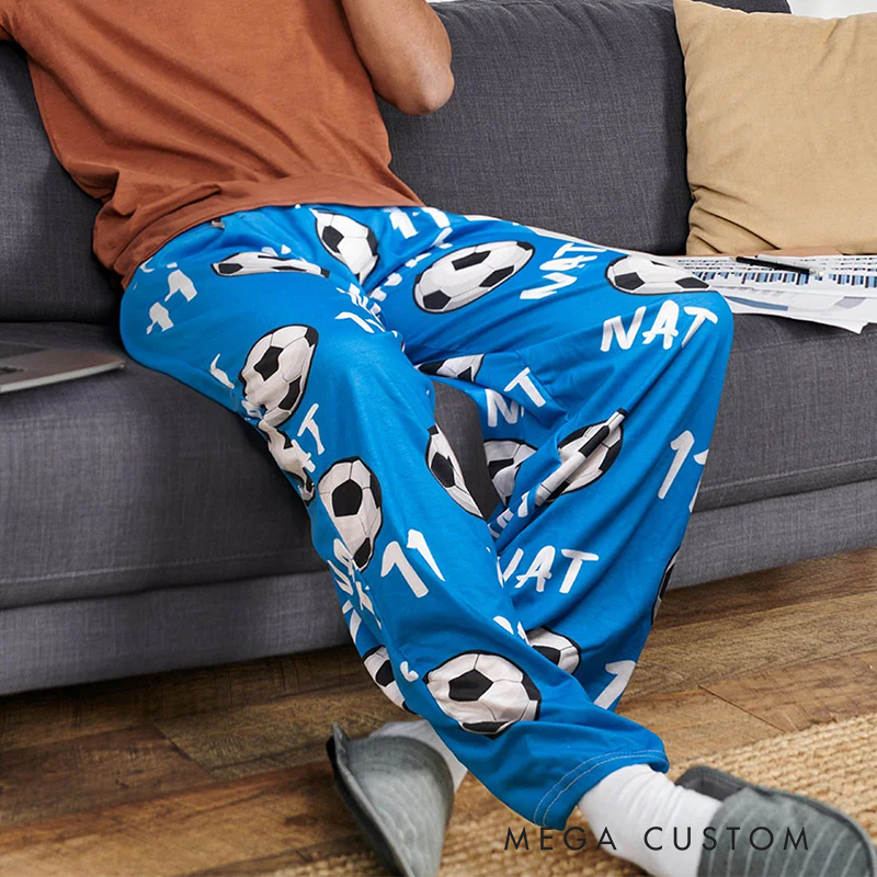 Personalized Sports Themed Pajama Pants with Custom Name and Number 