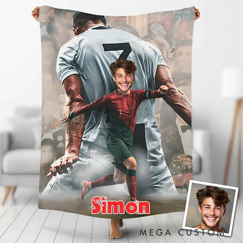 Personalized Soccer Star Blanket with Custom Photo and Name Design