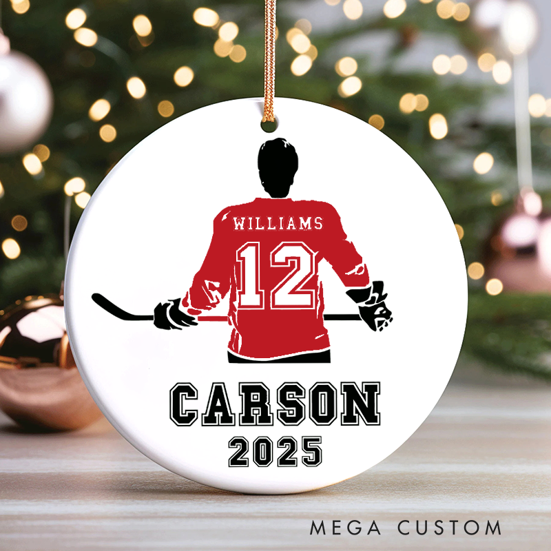 Personalized Hockey Christmas Ornament with Custom Name, Number, Year